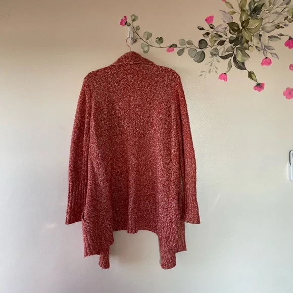 Modcloth Orange Marled Open Draped Cardigan, Pockets, Long Cardigan, Medium - Picture 3 of 9